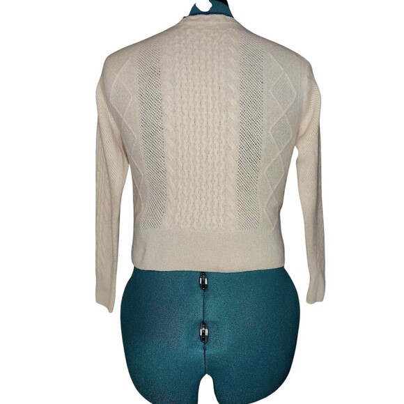 J. Crew Cashmere Cable-Knit Blue V-Neck Pointelle Cricket Sweater Women Size S - Picture 5 of 5